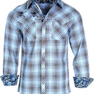 Rock Roll n Soul Men’s Skull Flannel Blue Long Sleeve Button up Shirt NWT Large